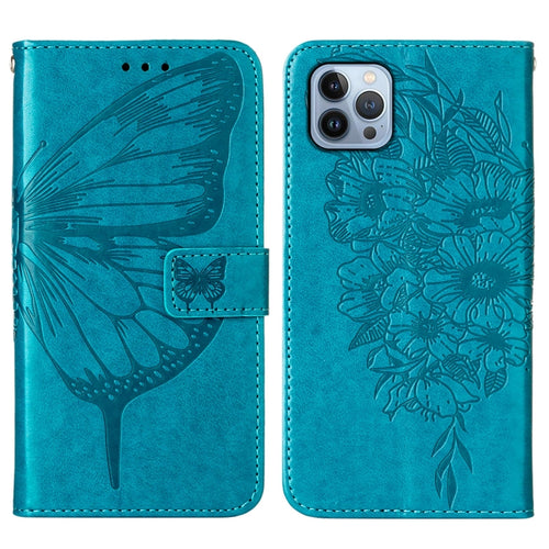 For iPhone 15 Pro Max Embossed Butterfly Leather Phone Case(Blue) - HoMEdemic™ 