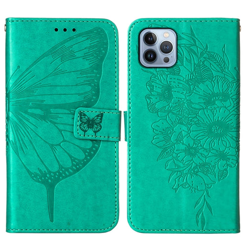 For iPhone 15 Pro Max Embossed Butterfly Leather Phone Case(Green) - HoMEdemic™ 