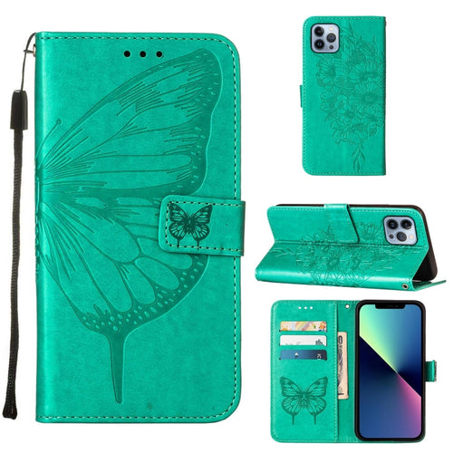 For iPhone 15 Pro Max Embossed Butterfly Leather Phone Case(Green) - HoMEdemic™ 