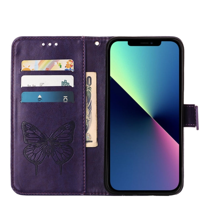 For iPhone 15 Pro Embossed Butterfly Leather Phone Case(Dark Purple) - HoMEdemic™ 