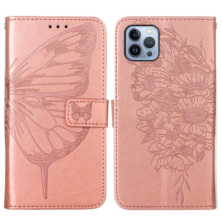 For iPhone 15 Pro Embossed Butterfly Leather Phone Case(Rose Gold) - HoMEdemic™ 