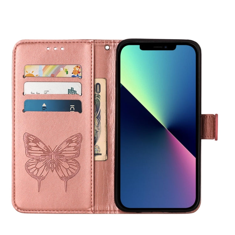 For iPhone 15 Pro Embossed Butterfly Leather Phone Case(Rose Gold) - HoMEdemic™ 