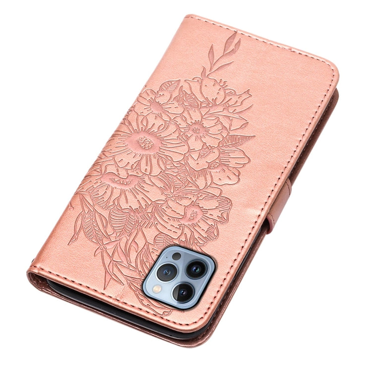 For iPhone 15 Pro Embossed Butterfly Leather Phone Case(Rose Gold) - HoMEdemic™ 