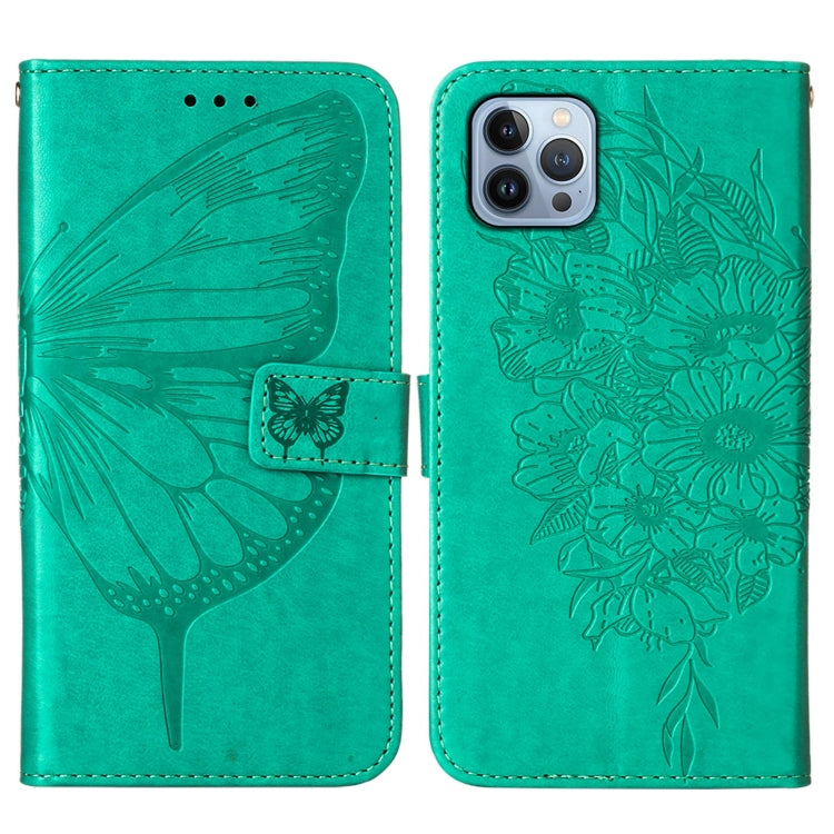 For iPhone 15 Pro Embossed Butterfly Leather Phone Case(Green) - HoMEdemic™ 