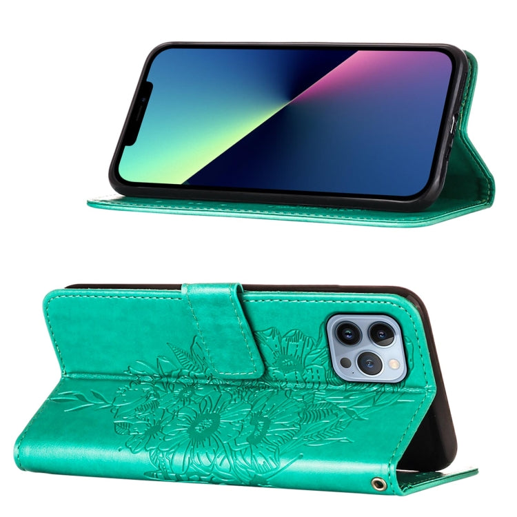 For iPhone 15 Pro Embossed Butterfly Leather Phone Case(Green) - HoMEdemic™ 