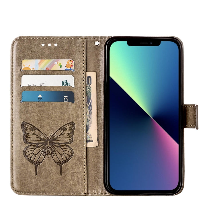 For iPhone 15 Pro Embossed Butterfly Leather Phone Case(Grey) - HoMEdemic™ 