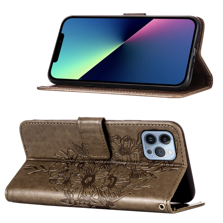 For iPhone 15 Pro Embossed Butterfly Leather Phone Case(Grey) - HoMEdemic™ 