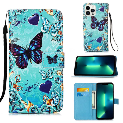 For iPhone 15 Pro Max Colored Drawing Pattern Plain Weave Leather Phone Case(Caring Butterfly) - HoMEdemic™ 