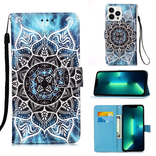 For iPhone 15 Pro Max Colored Drawing Pattern Plain Weave Leather Phone Case(Undersea Mandala) - HoMEdemic™ 