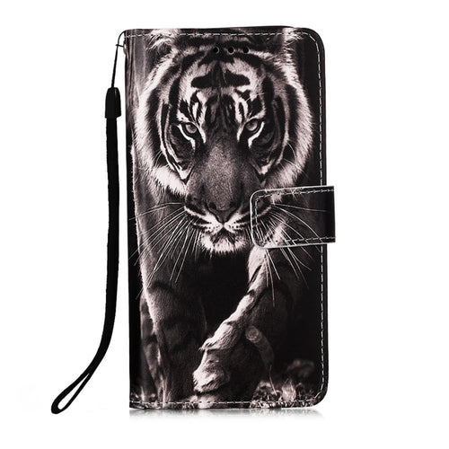 For iPhone 15 Pro Max Colored Drawing Pattern Plain Weave Leather Phone Case(Black And White Tiger) - HoMEdemic™ 