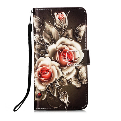 For iPhone 15 Pro Max Colored Drawing Pattern Plain Weave Leather Phone Case(Roses On Black) - HoMEdemic™ 