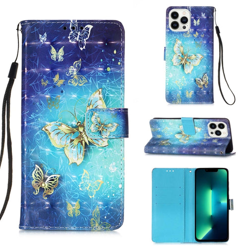 For iPhone 15 Pro Max 3D Painting Horizontal Flip Leather Phone Case(Golden Butterfly) - HoMEdemic™ 