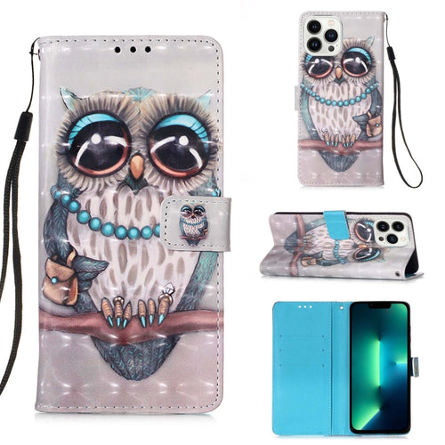 For iPhone 15 Pro Max 3D Painting Horizontal Flip Leather Phone Case(Grey Owl) - HoMEdemic™ 