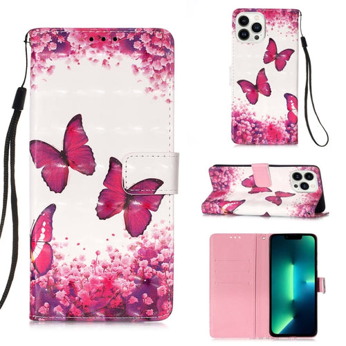 For iPhone 15 Pro Max 3D Painting Horizontal Flip Leather Phone Case(Rose Butterfly) - HoMEdemic™ 