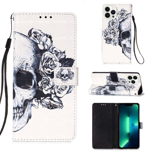 For iPhone 15 Pro Max 3D Painting Horizontal Flip Leather Phone Case(Skull) - HoMEdemic™ 