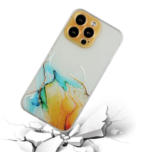 For iPhone 15 Pro Max Hollow Marble Pattern TPU Straight Edge Phone Case(Yellow) - HoMEdemic™ 