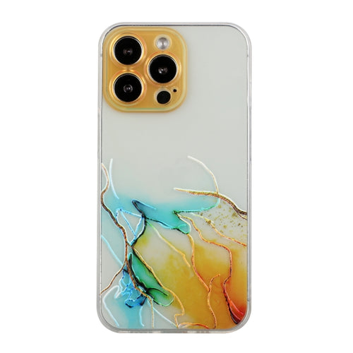 For iPhone 15 Pro Max Hollow Marble Pattern TPU Straight Edge Phone Case(Yellow) - HoMEdemic™ 