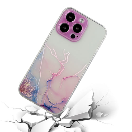 For iPhone 15 Pro Max Hollow Marble Pattern TPU Straight Edge Phone Case(Pink) - HoMEdemic™ 