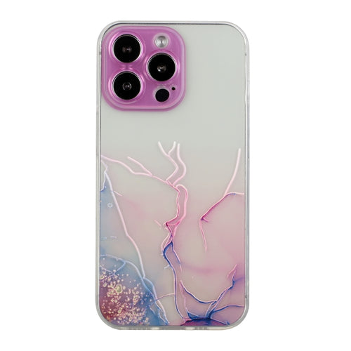 For iPhone 15 Pro Max Hollow Marble Pattern TPU Straight Edge Phone Case(Pink) - HoMEdemic™ 