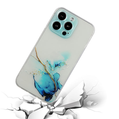 For iPhone 15 Pro Max Hollow Marble Pattern TPU Straight Edge Phone Case(Blue) - HoMEdemic™ 