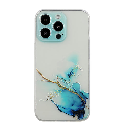 For iPhone 15 Pro Max Hollow Marble Pattern TPU Straight Edge Phone Case(Blue) - HoMEdemic™ 