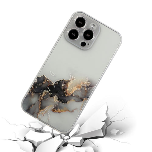 For iPhone 15 Pro Max Hollow Marble Pattern TPU Straight Edge Phone Case(Black) - HoMEdemic™ 