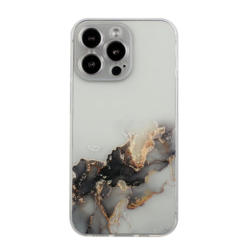 For iPhone 15 Pro Max Hollow Marble Pattern TPU Straight Edge Phone Case(Black) - HoMEdemic™ 