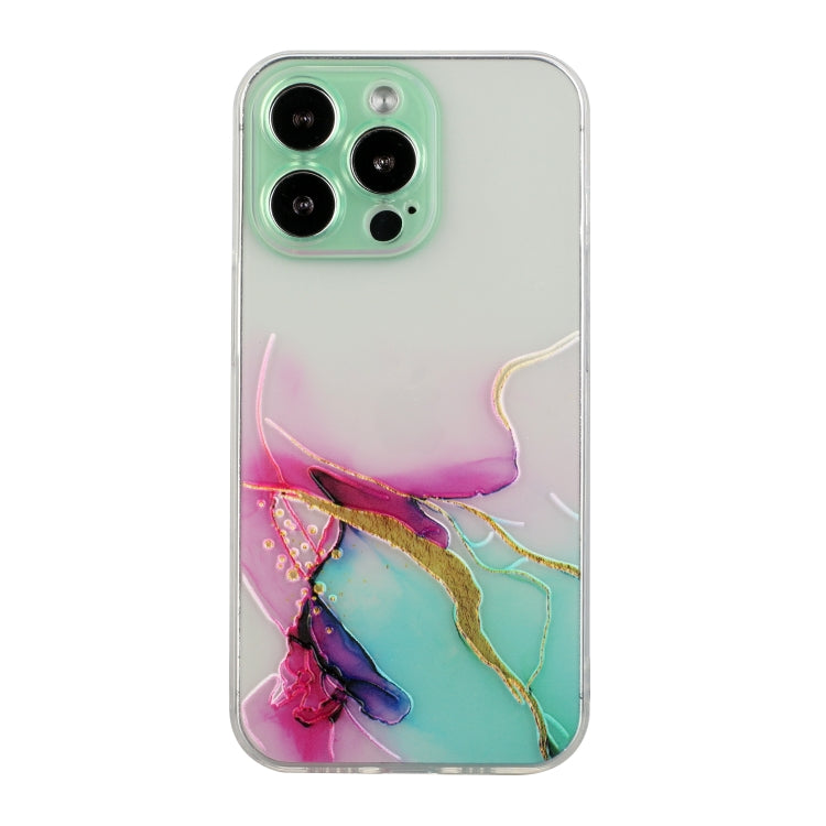 For iPhone 15 Pro Hollow Marble Pattern TPU Straight Edge Phone Case(Green) - HoMEdemic™ 