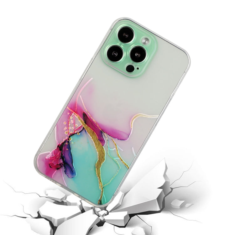 For iPhone 15 Pro Hollow Marble Pattern TPU Straight Edge Phone Case(Green) - HoMEdemic™ 