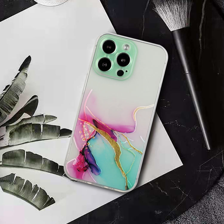 For iPhone 15 Pro Hollow Marble Pattern TPU Straight Edge Phone Case(Green) - HoMEdemic™ 