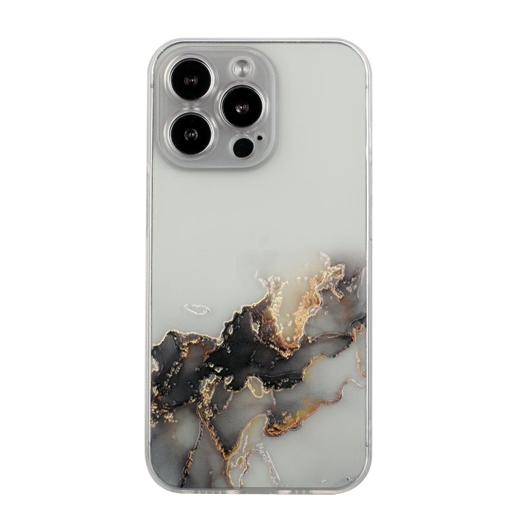 For iPhone 15 Pro Hollow Marble Pattern TPU Straight Edge Phone Case(Black) - HoMEdemic™ 