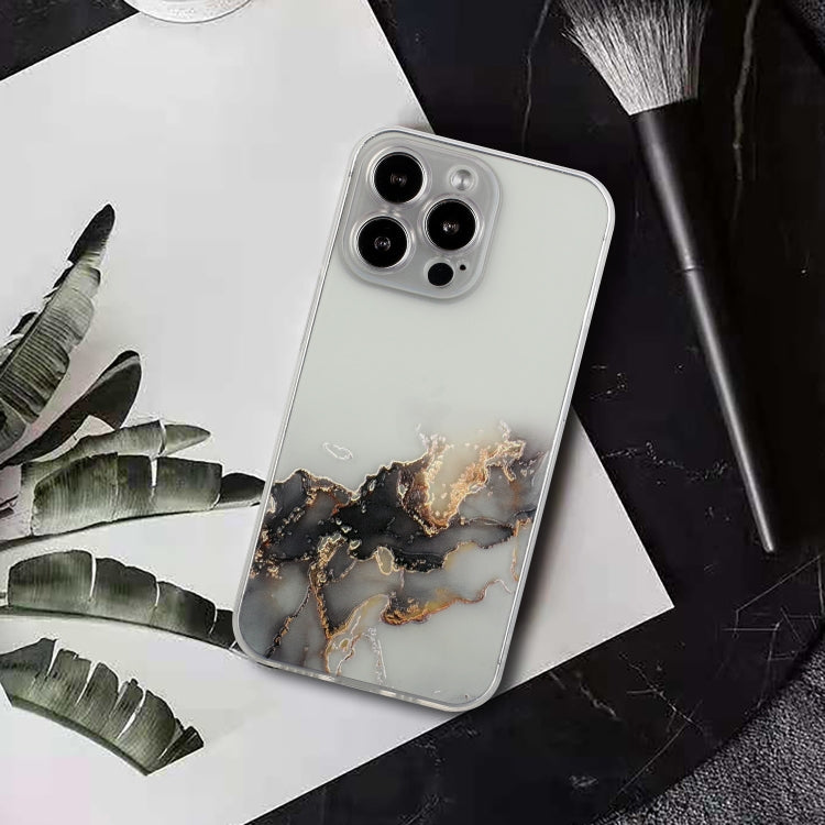 For iPhone 15 Pro Hollow Marble Pattern TPU Straight Edge Phone Case(Black) - HoMEdemic™ 