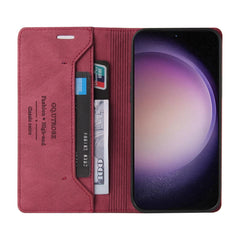 For Samsung Galaxy S24 Ultra 5G Skin Feel Anti-theft Brush Horizontal Flip Leather Case with Holder(Wine Red) - HoMEdemic™ 