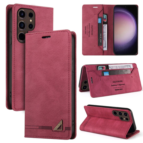 For Samsung Galaxy S24 Ultra 5G Skin Feel Anti-theft Brush Horizontal Flip Leather Case with Holder(Wine Red) - HoMEdemic™ 