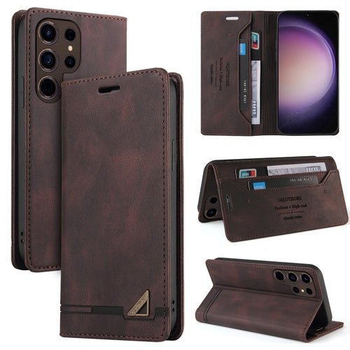 For Samsung Galaxy S24 Ultra 5G Skin Feel Anti-theft Brush Horizontal Flip Leather Case with Holder(Brown) - HoMEdemic™ 