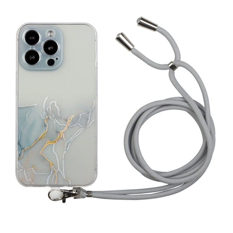 For iPhone 15 Pro Hollow Marble Pattern TPU Shockproof Phone Case with Rope(Grey) - HoMEdemic™ 