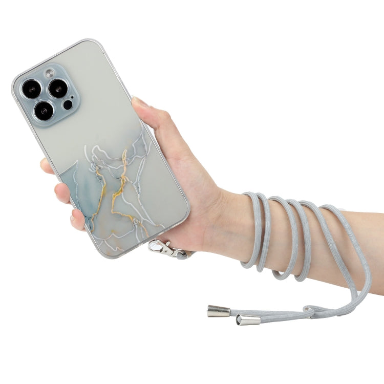 For iPhone 15 Pro Hollow Marble Pattern TPU Shockproof Phone Case with Rope(Grey) - HoMEdemic™ 