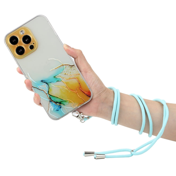 For iPhone 15 Pro Hollow Marble Pattern TPU Shockproof Phone Case with Rope(Yellow) - HoMEdemic™ 