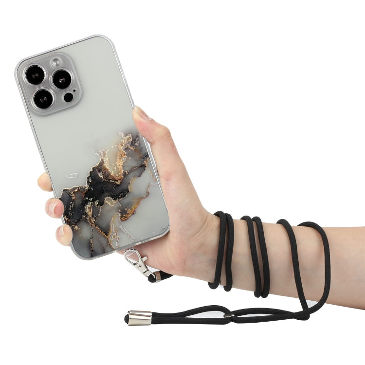 For iPhone 15 Pro Hollow Marble Pattern TPU Shockproof Phone Case with Rope(Black) - HoMEdemic™ 
