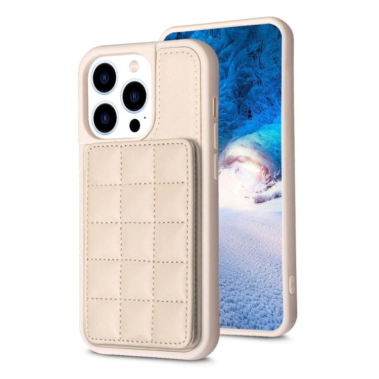 For iPhone 15 Pro Grid Card Slot Holder Phone Case(Beige) - HoMEdemic™ 