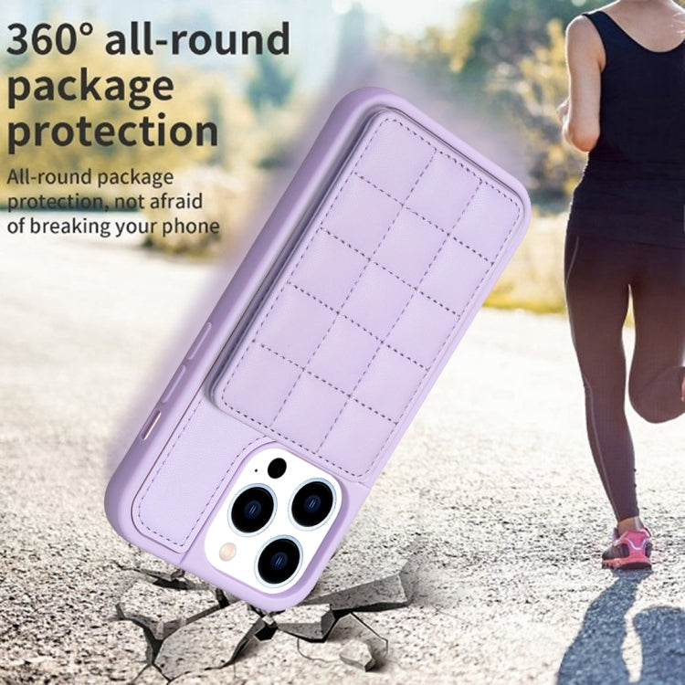 For iPhone 15 Pro Grid Card Slot Holder Phone Case(Light Purple) - HoMEdemic™ 