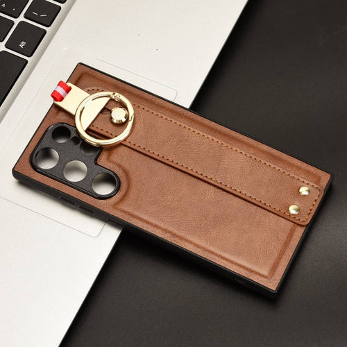 For Samsung Galaxy S24 Ultra 5G Wristband Leather Back Phone Case(Brown) - HoMEdemic™ 