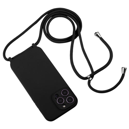 For iPhone 15 Pro Max Crossbody Lanyard Liquid Silicone Case(Black) - HoMEdemic™ 