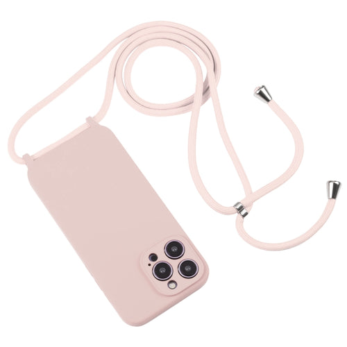 For iPhone 15 Pro Max Crossbody Lanyard Liquid Silicone Case(Sand Pink) - HoMEdemic™ 