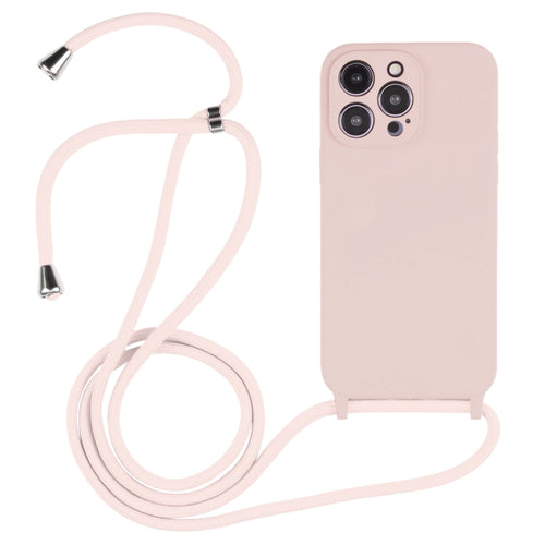 For iPhone 15 Pro Max Crossbody Lanyard Liquid Silicone Case(Sand Pink) - HoMEdemic™ 