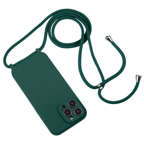 For iPhone 15 Pro Max Crossbody Lanyard Liquid Silicone Case(Pine Needle Green) - HoMEdemic™ 