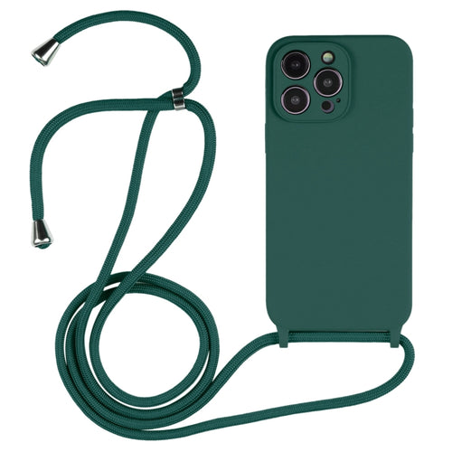 For iPhone 15 Pro Max Crossbody Lanyard Liquid Silicone Case(Pine Needle Green) - HoMEdemic™ 