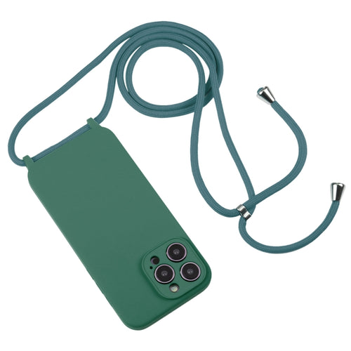 For iPhone 15 Pro Max Crossbody Lanyard Liquid Silicone Case(Emerald Green) - HoMEdemic™ 