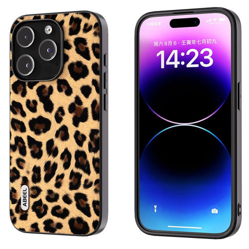 For iPhone 15 Pro Max ABEEL Black Edge Leopard Phone Case(Leopard Print) - HoMEdemic™ 