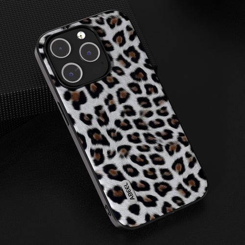 For iPhone 15 Pro Max ABEEL Black Edge Leopard Phone Case(Silver Leopard) - HoMEdemic™ 